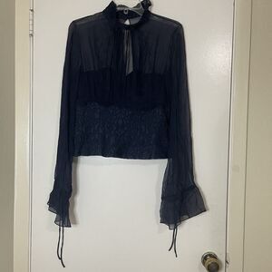 Fotini blue silk high collar chiffon overlay victorian corset size 10